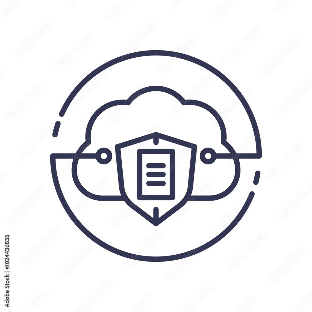 Poster cloud with shield symbolizes data security and protection.