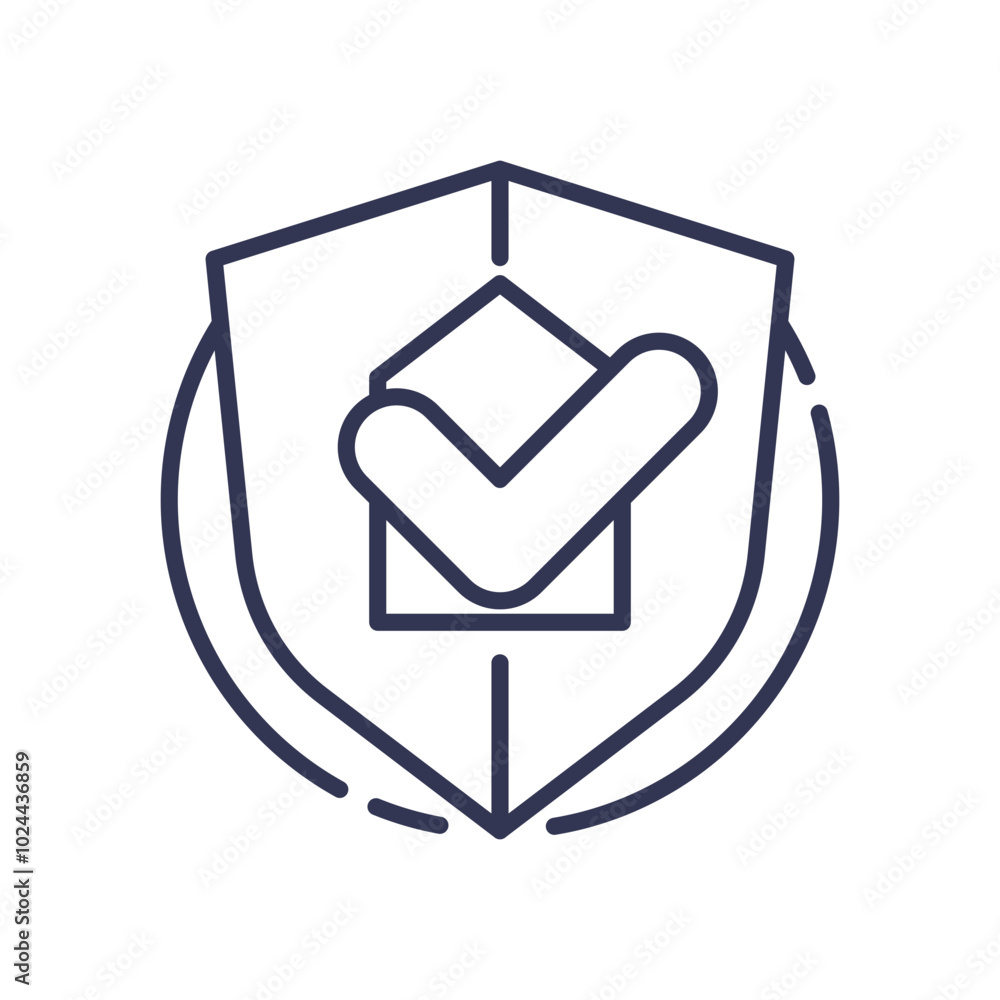 Poster shield with checkmark symbolizes security and trust.