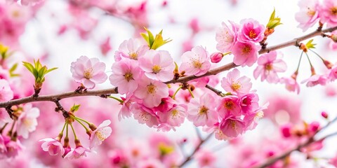 Obraz premium Low angle view of pink sakura blossom on white background
