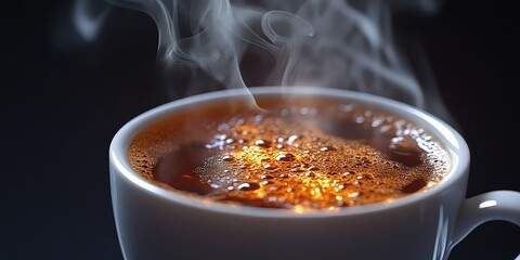 Hot cup of coffee steams in the morning light, offering warmth and comfort with its rich, aromatic brew. Perfect for a peaceful start to the day.