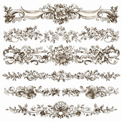 Vintage Scrollwork Borders and Floral Flourishes