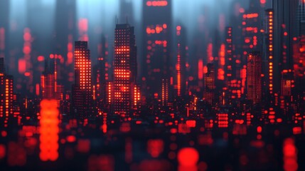 Obraz premium Holographic City Nodes in AI Fire Prevention Network