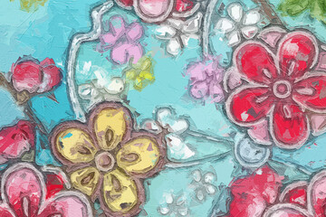 Oil paintings and various flowers, marine creatures, birds, leaves, roses, peonies, chrysanthemums, are beautiful