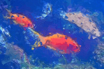 Obraz premium Oil paintings and various flowers, marine creatures, birds, leaves, roses, peonies, chrysanthemums, are beautiful