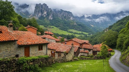 Obraz premium Bermiego village in QuirÃ³s council.