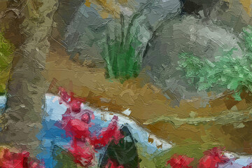 Oil paintings and various flowers, marine creatures, birds, leaves, roses, peonies, chrysanthemums, are beautiful