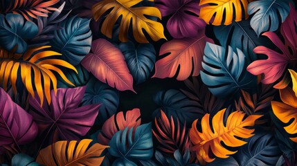 A colorful background of leaves with a variety of colors including orange