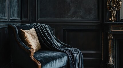 Elegant Velvet Armchair in a Luxurious Dark Interior