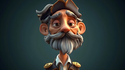 Fototapeta premium A cartoon pirate captain with a long white beard and a mischievous grin.