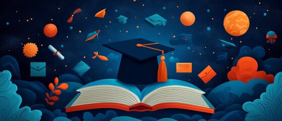 Vibrant Graduation Theme with Floating Elements