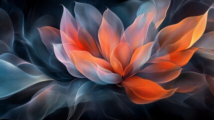A colorful flower with orange petals and blue leaves