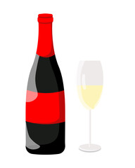 Vector illustration of a bottle and a glass of champagne