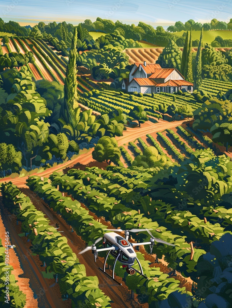 Aufkleber Technological advancements in agriculture are showcased as drones and sensors enhance vineyard management for optimal crop yield. Generative AI