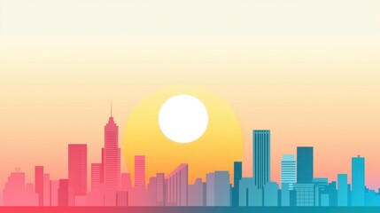 Fototapeta premium A breathtaking illustration of a cityscape skyline bathed in the warm hues of a sunset, capturing the beauty of the golden hour.