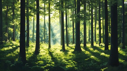 Fototapeta premium Sunlight Filtering Through Dense Forest Canopy