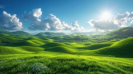 Obraz premium Alpine Meadow Summer Flowers Blooming Mountain View Anime Style