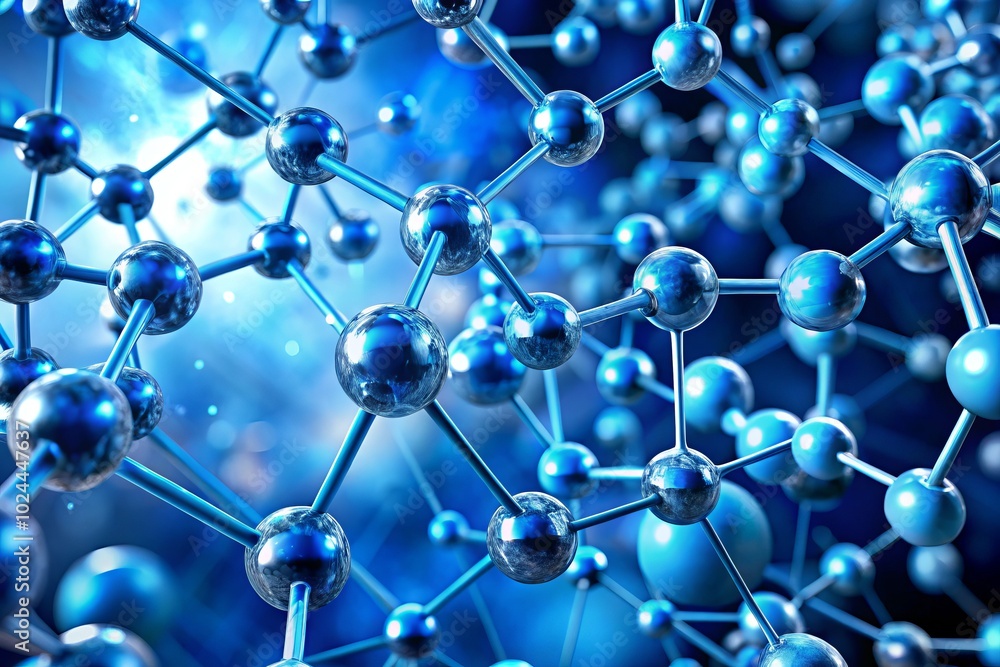 Aufkleber an abstract blue background featuring molecular structures, elegantly designed to create striking vi