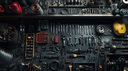 Obraz premium Close-up of a mechanic's workbench with an assortment