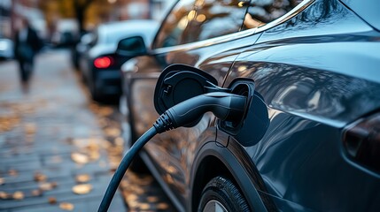 Electric car charging on urban street