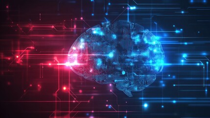 Obraz premium A digital brain with circuit cyber board pattern and glowing lights.