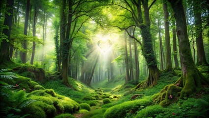 Obraz premium Lush forest transportation with towering trees