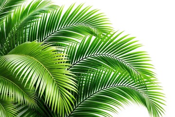 Obraz premium lush green curved palm leaves isolated on white background overlay texture Panoramic