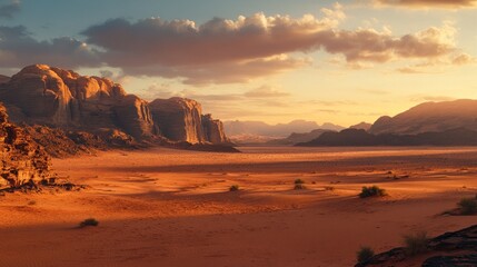 Naklejka premium A vast desert landscape with towering mountains