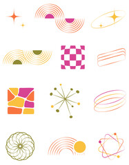 Colorful Geometric Element Set, Modern, Icons, Aesthetic, Futuristic Shapes, Y2K, Minimalist Style, Boho, Vector