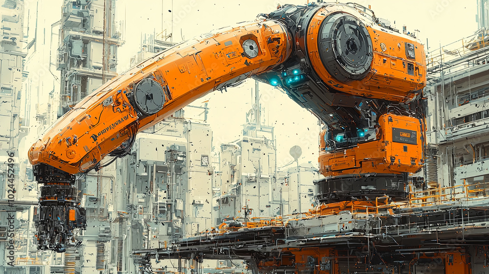 Poster futuristic automated robot arm in a high-tech industrial setting