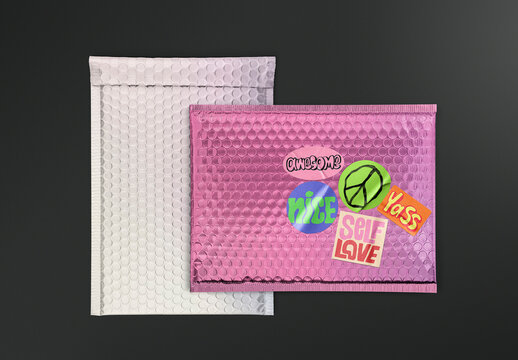 Stationery Bubble Mailer Bags Flatlay Mockup With Generative AI