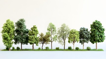 A Row of Green Trees and Bushes Against a White Background