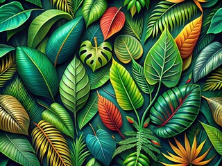 Bold and bright drone photography of tropical leaves creates a vibrant aerial view. Experience nature’s vivid colors and intricate patterns, celebrating lush landscapes from above.