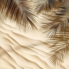 Obraz premium Sand and shadow on the beach from palm leaves. Beige static texture. Template for travel and package design. 