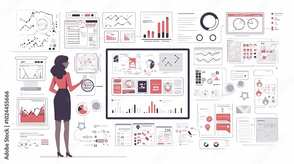 Poster business professional analyzing data charts and graphs for presentation