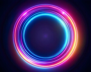 glowing neon circles in motion with dark background