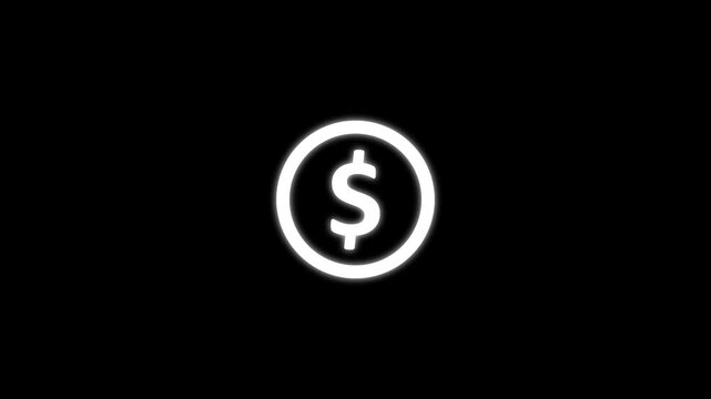 Money dollar sign icon design animation on black background 4k animated.