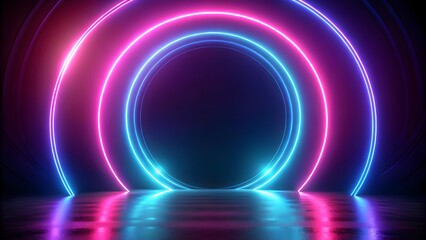 Fototapeta premium vibrant neon light design with rotating rings and blank space