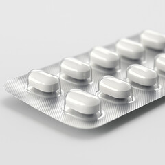 Close-up of white pills in blister pack for cold and flu treatment