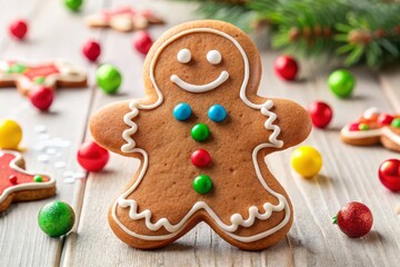 Charming gingerbread man isolated against a white backdrop, ideal for holiday decoration and baking ideas, inspiring joy and creativity during the festive season.