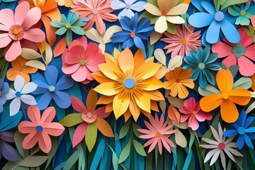 Obraz premium Colorful Paper Flowers on a Blue Background