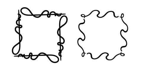 Square doodle frames ,hand-drawn monograms.Edgings and cadres with simple sketchy design elements.Isolated. Vector illustration.