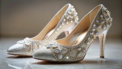 Naklejka premium Luxurious bridal heels adorned with diamonds silhouette