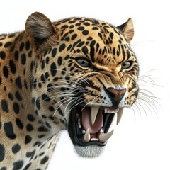 Obraz premium A fierce leopard showing its sharp teeth and roaring, with its eyes wide open and ears slightly