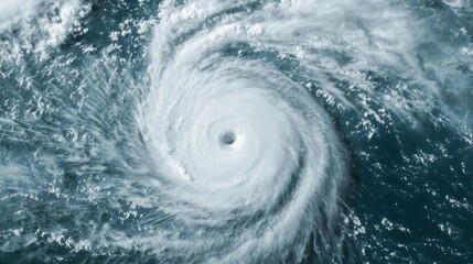 Aerial view of a powerful hurricane swirling over the ocean