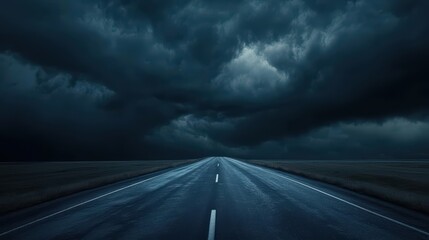 Desolate road under ominous storm clouds