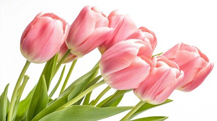 Fototapeta premium Closeup of pink tulips on white.