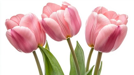 Naklejka premium Pink tulips on white.