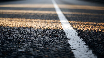 Asphalt surface and reflective road lines