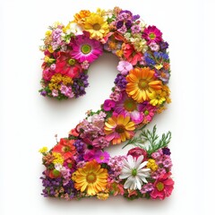 A vibrant floral arrangement shaped like the number two.