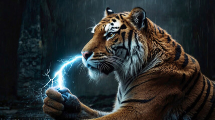 A Cyborg Prepares to Battle a Ferocious Tiger.